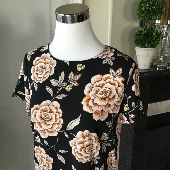 Floral Dress Women’s SMALL Black & Beige Lotus Print Career Forever 21 Tags NEW - Picture 10 of 15